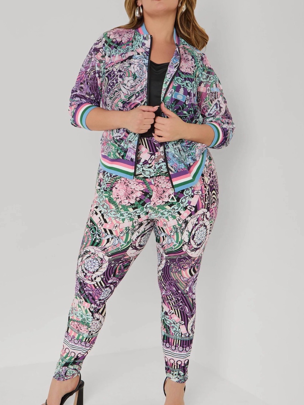Ashley Stewart Plus Size Purple Floral two piece set